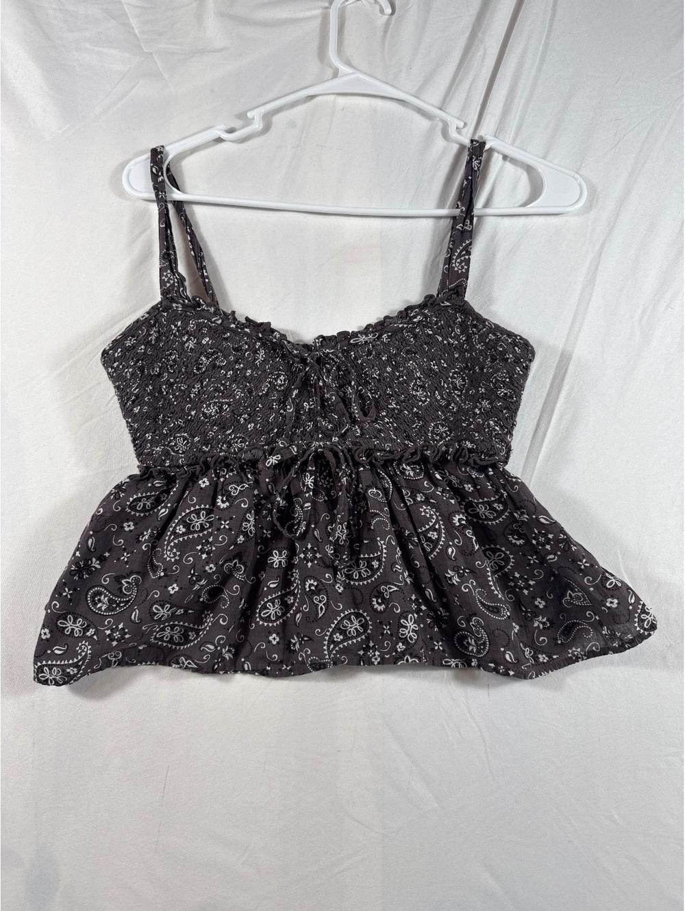 American Eagle Brown Paisley Smocked Crop Top XS